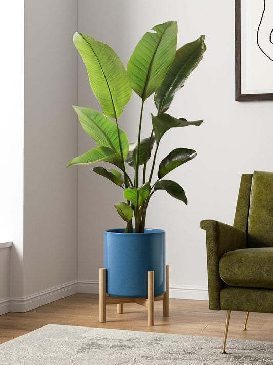 LE TAUCI 12 Inch Plant Pots, Ceramic Planters for Indoor Plants, Mid-Century Modern Plant Pots Indoor, Round Pot Plante Interieur with Drainage Hole and Removable Plug, Reactive Glaze Blue - PuriLite