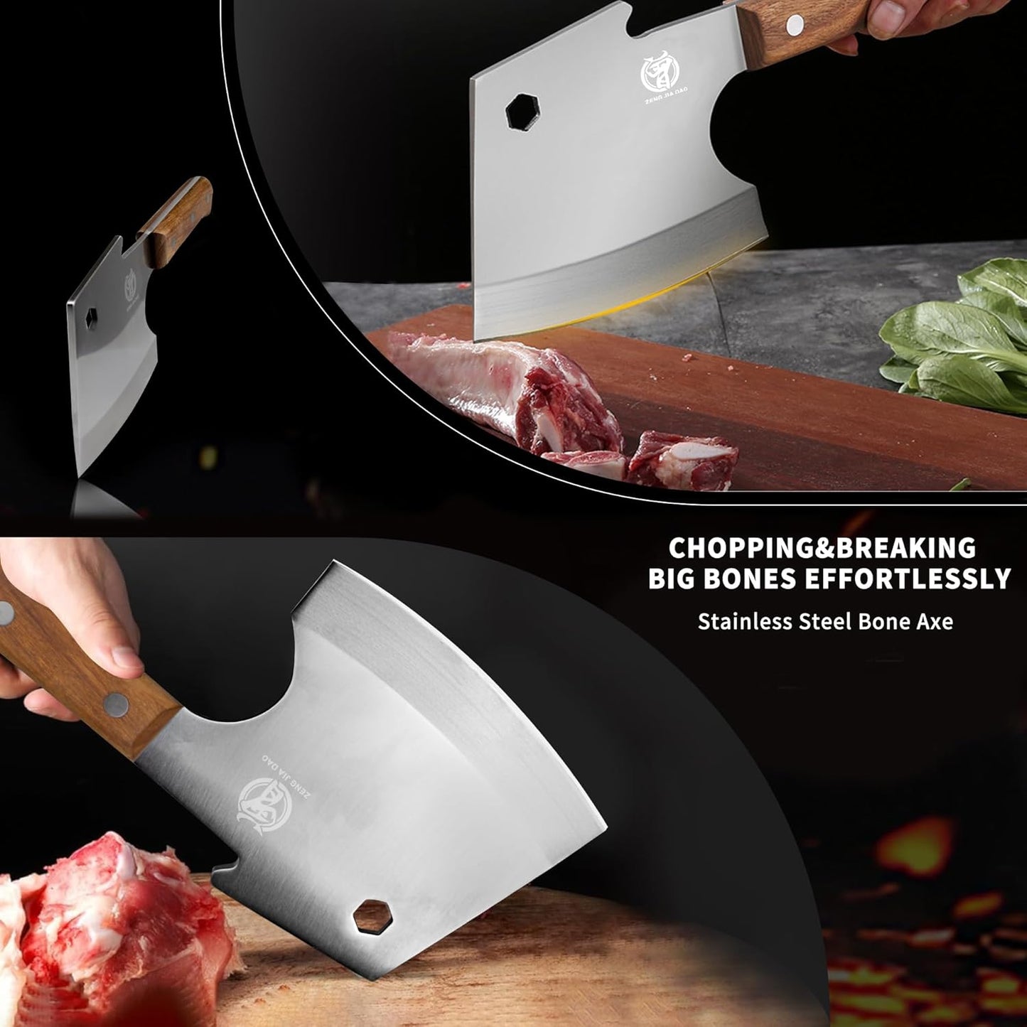 Meat Cleaver Heavy Duty Axes Shape Super Heavy and Thick Bone Breaker Professional Butcher’s Knife - Pearwood Handle for Kitchen Home K1Z - ZENG JIA DAO