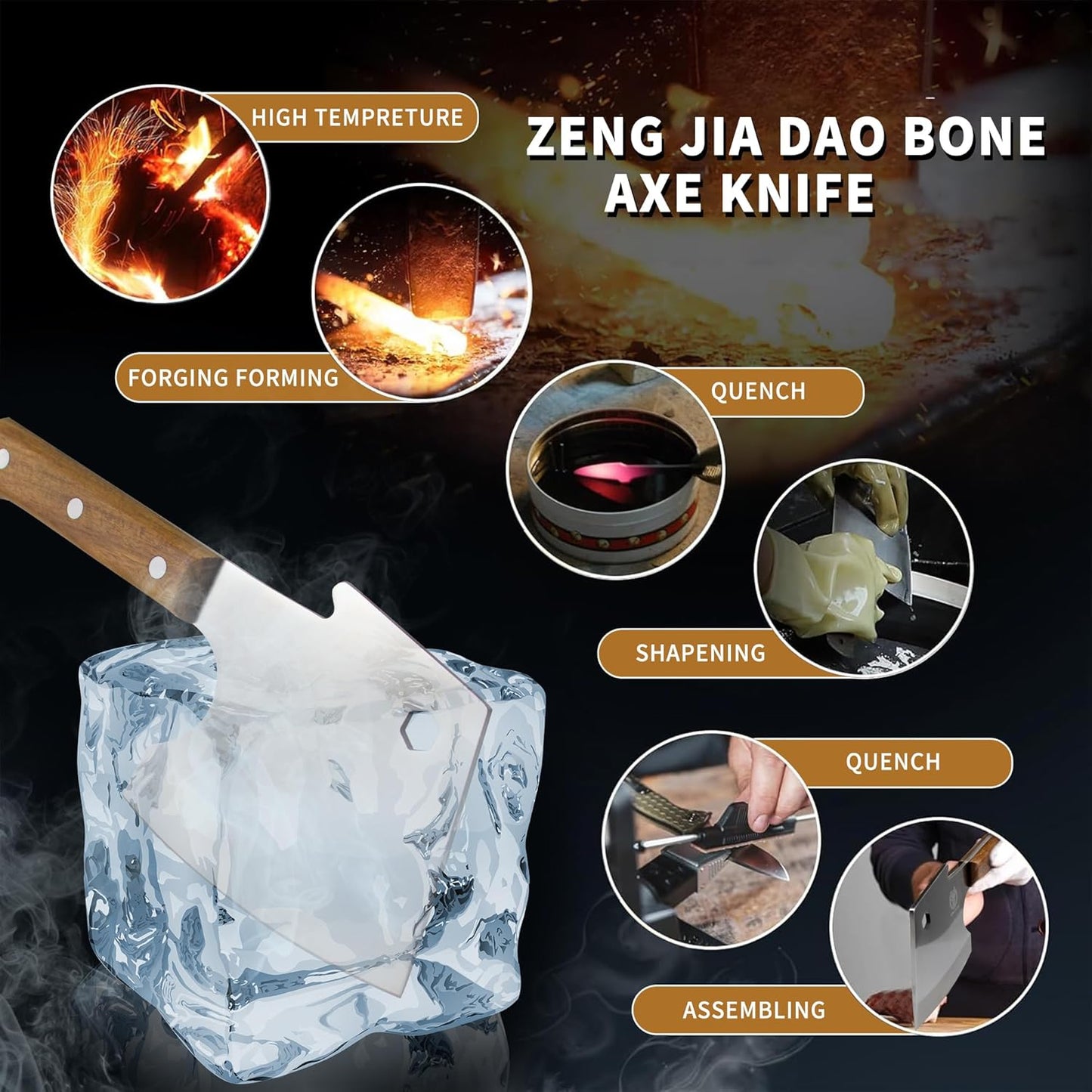 Meat Cleaver Heavy Duty Axes Shape Super Heavy and Thick Bone Breaker Professional Butcher’s Knife - Pearwood Handle for Kitchen Home K1Z - ZENG JIA DAO