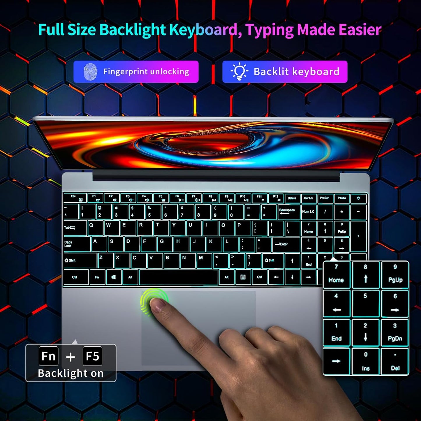 Gaming Laptop,15.6 Inch FHD IPS 1920*1080 Laptop Computer, Laptops 12th Gen N95 Processor (Up to 3.4GHz) , 16GB 512GB SSD, Supports 180 Angle Opening Backlit Keyboard Fingerprint Unlock Win 11 Pro