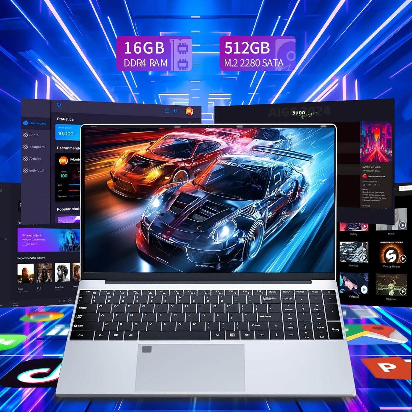 Gaming Laptop,15.6 Inch FHD IPS 1920*1080 Laptop Computer, Laptops 12th Gen N95 Processor (Up to 3.4GHz) , 16GB 512GB SSD, Supports 180 Angle Opening Backlit Keyboard Fingerprint Unlock Win 11 Pro