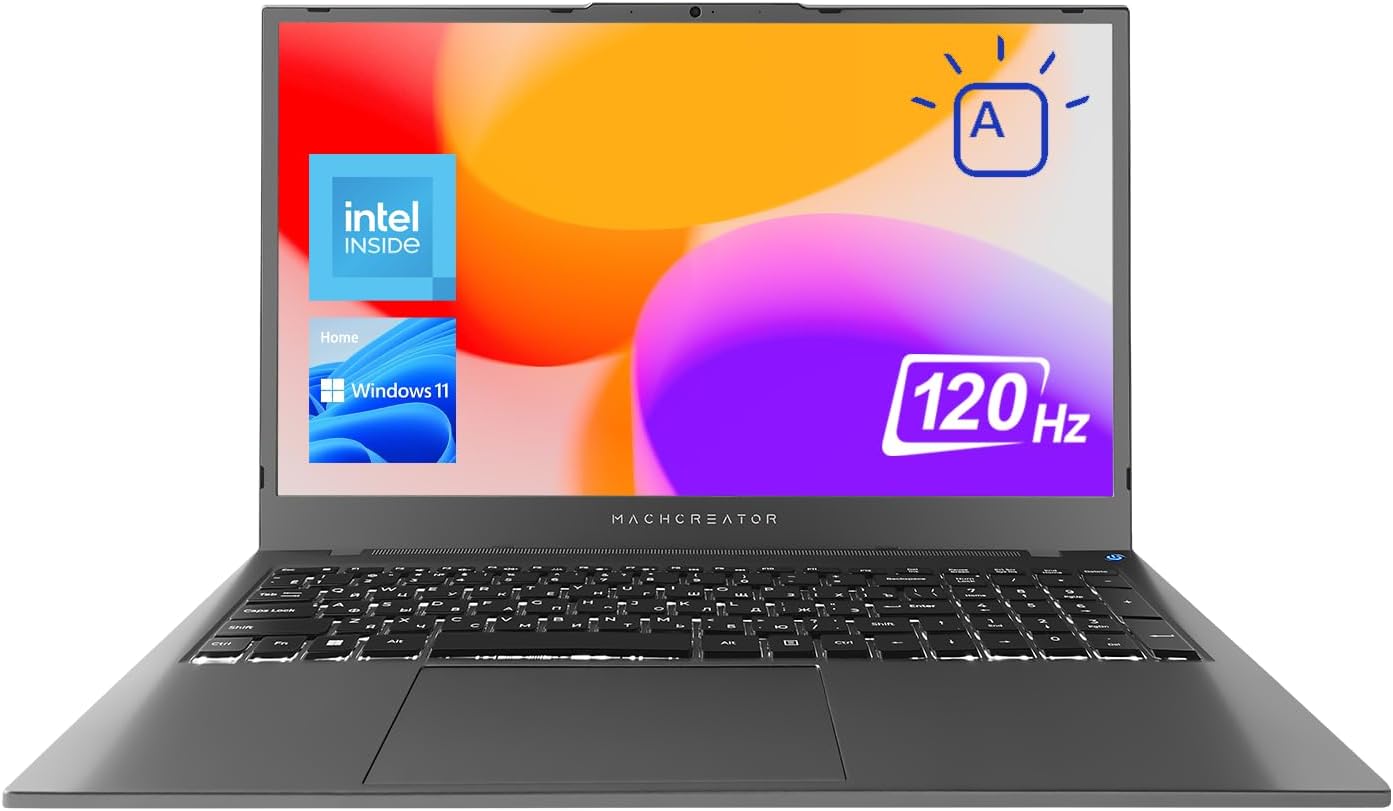 Machenike Machcreator N17A 17.3" Laptop, 17.3" FHD 120Hz Display, 4-Cores Intel Processor, 16GB DDR5 RAM, 512GB PCIe SSD, HDMI, Webcam, Backlit Keyboard, SD Card Reader, Wi-Fi, Windows 11 Home, Grey