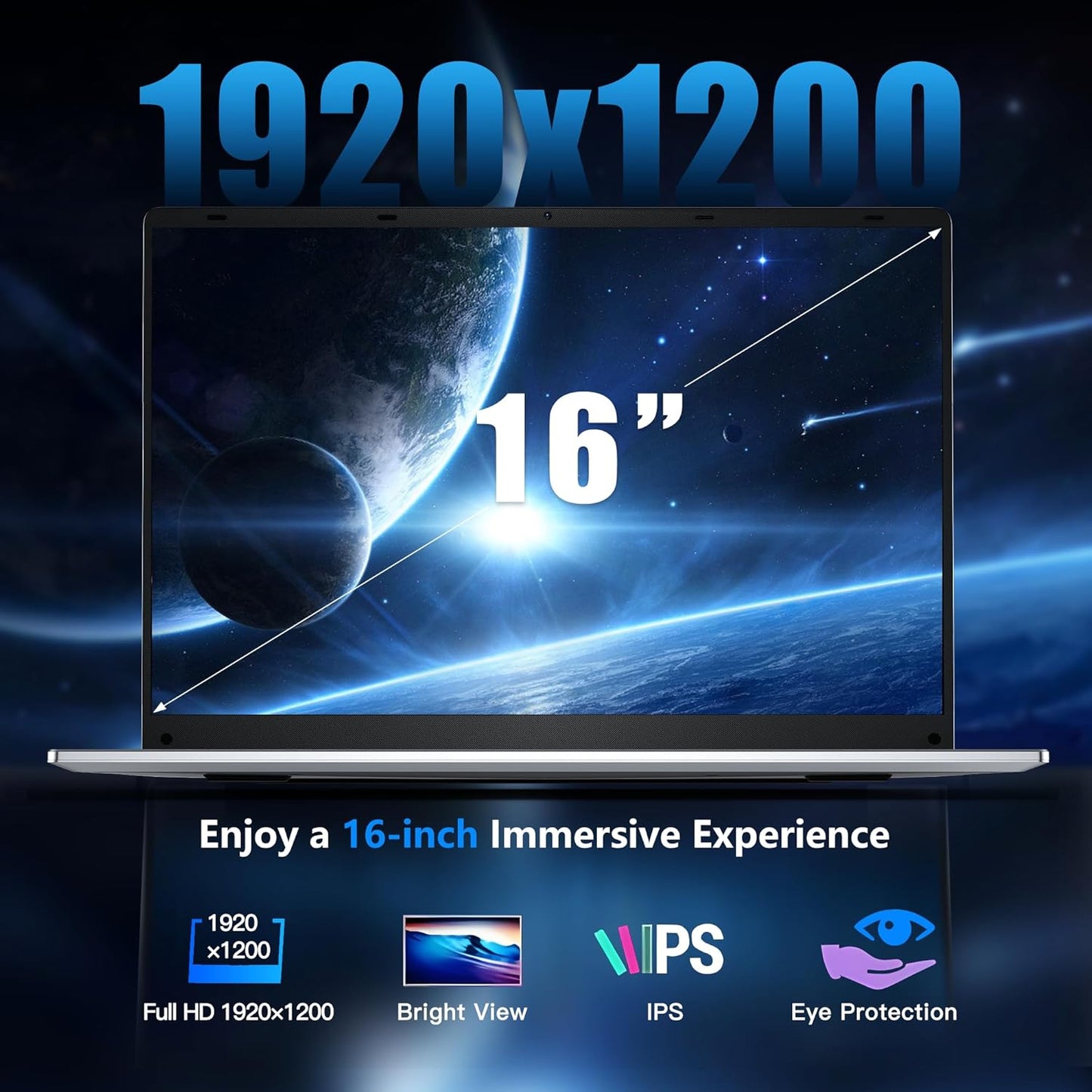 Gaming Laptop, 16 Inch Laptop Computer with Windows 11 Pro, Intel 12th Gen N150 Processor(up to 3.6GHz), 16GB RAM 1TB SSD, Backlit Keyboard, FHD 1920 * 1200, Bluetooth.