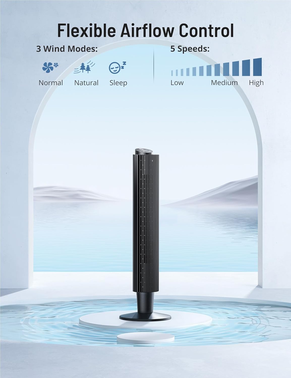 Tower Fan with Remote, 90° Oscillating Quiet Cooling Fan, 42'' or 36'' Height Adjustable, 5 Speeds, Sleep Mode, 12H Timer, Tall Standing Room Fan for Bedroom, Office and Home