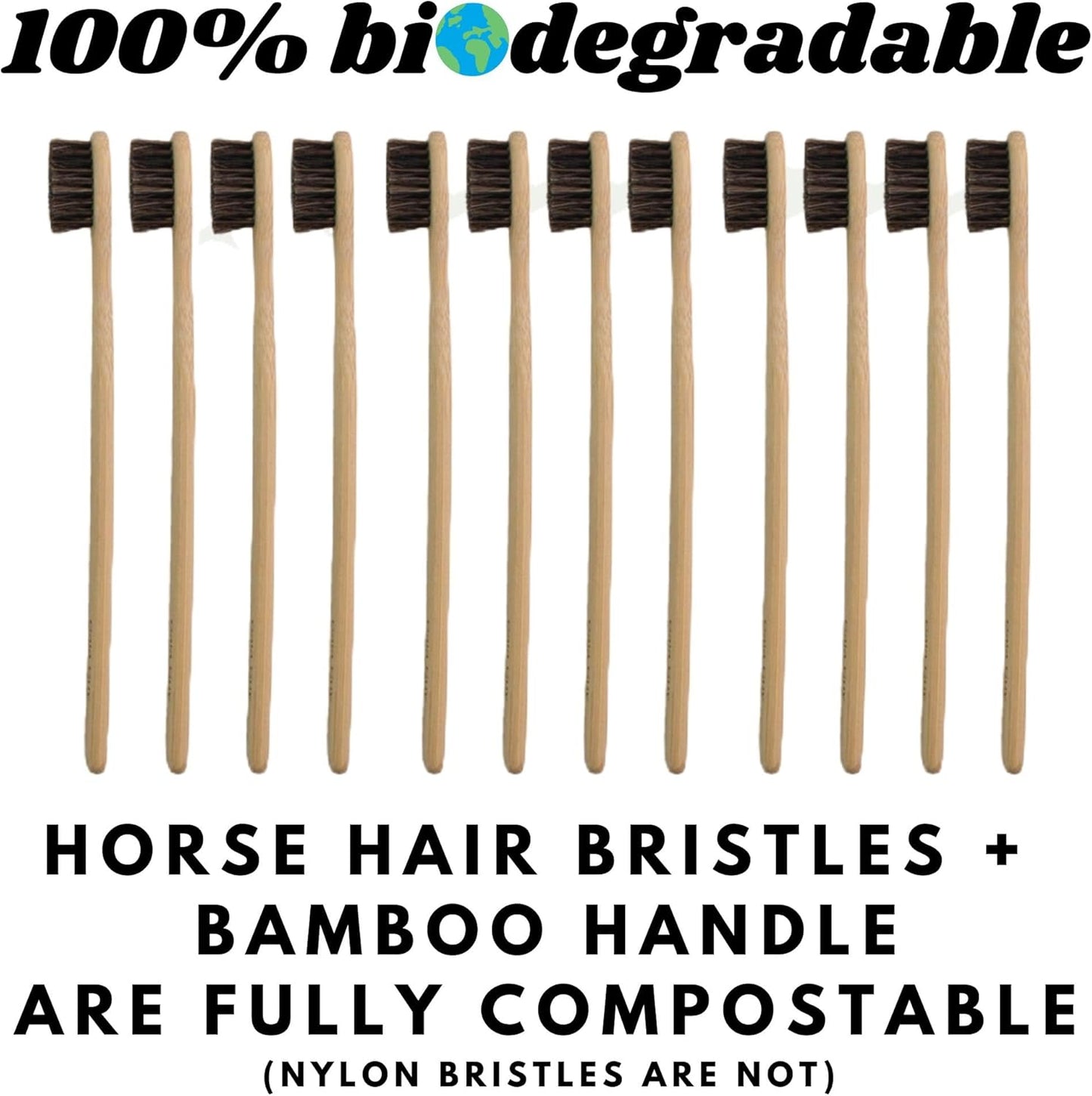 Gaia Guy Soft Natural Bristle Bamboo Toothbrush (NO Nylon - Horse Hair ONLY) - Totally Compostable & Biodegradable Soft Horsehair Bristle and Bamboo Toothbrushes - Zero Waste & Plastic-Free