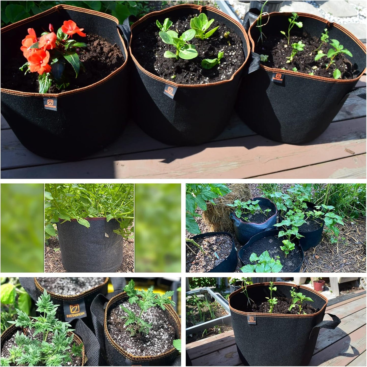 INSTAGROW 5-Pack 5 Gallon Heavy Duty Breathable Thickened Nonwoven Fabric Pots Grow Bags with More Durable Nylon Handles (5 Gallon)