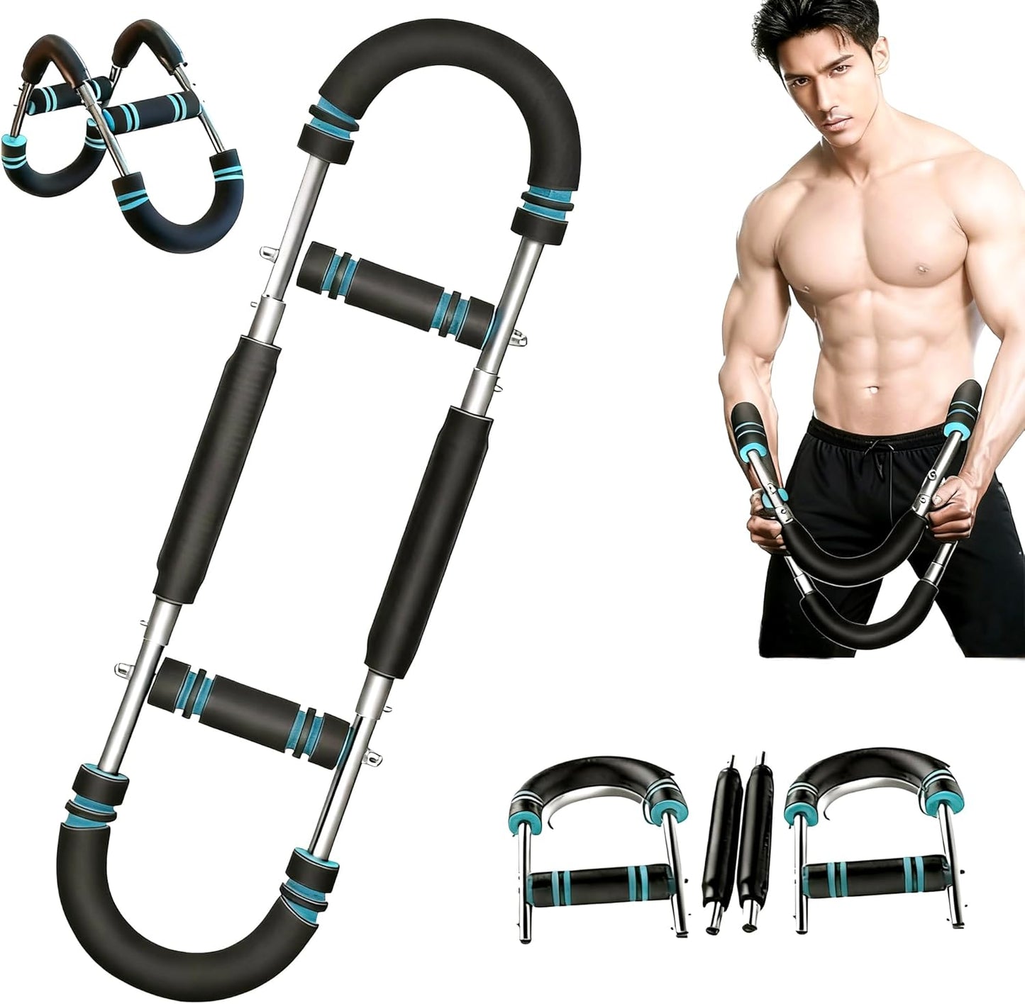 Twister Arm Trainer-Adjustable 40-110lb Arm & Chest Strengthener with 4 Detachable Springs, Portable Power Twister Bar for Home Gym, Men & Women- Full Upper Body Workout & Muscle Builder
