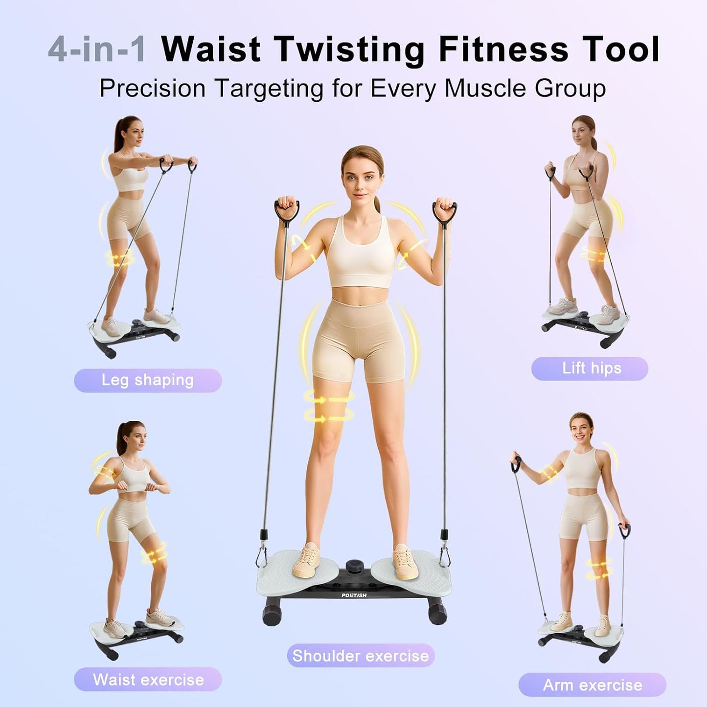Waist Twister Ab Machine, 300 lbs Weight Capacity, Adjustable Ab Twister Board with Foot Massage for Belly Fat Loss, Noiseless Home Gym Equipment for Women/Men