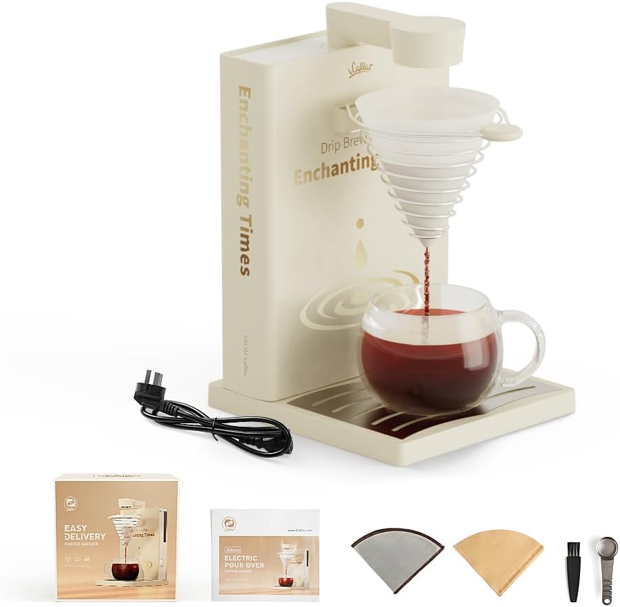 Portable Detachable One Cup Coffee Maker,Americano Coffee Brewer Mini Pour Over Coffee/Tea Maker with Elegant Design,10oz.Capacity,400W,2 Ways to Brew (Beige)
