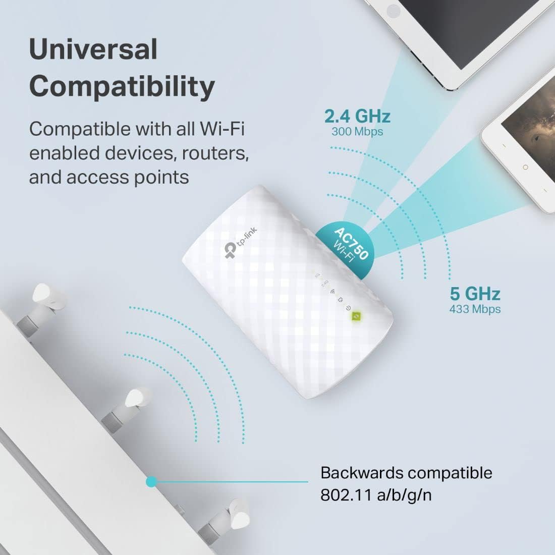 TP-Link AC750 WiFi Extender (RE220) - Covers Up to 1,200 Sq.ft and 20 Devices, Up to 750Mbps, Dual Band WiFi Range Extender, WiFi Booster to Extend Range of WiFi Internet Connection