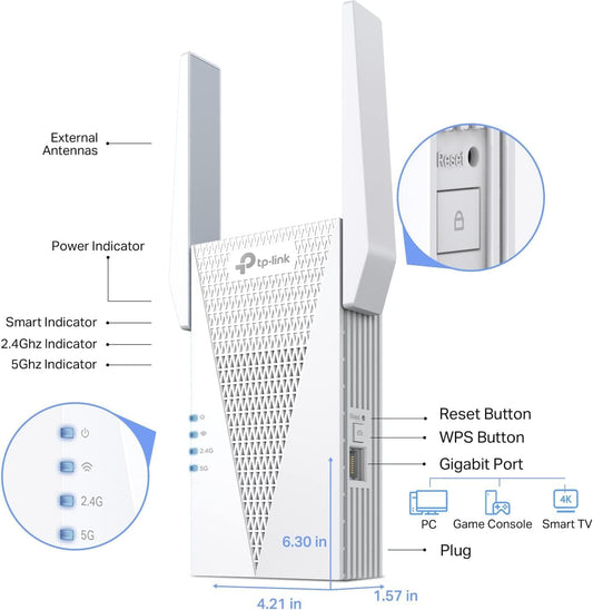 TP-Link AX3000 WiFi 6 Range Extender WiFi Booster (RE715X) – Dual-Band up to 3 Gbps, EasyMesh Compatible, OneMesh, Gigabit Port, Smart Signal Indicator, WPS Setup, WPA3 Security