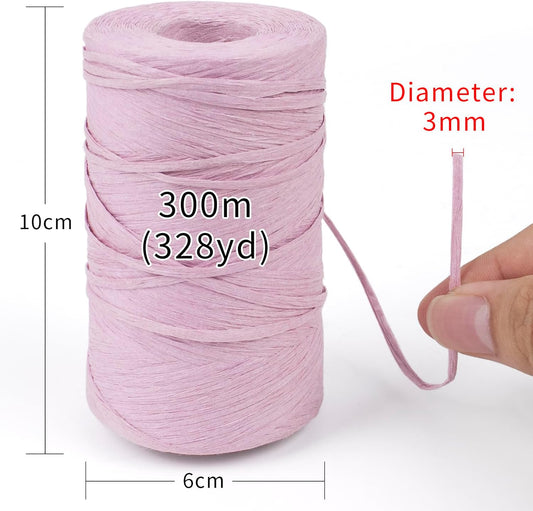 LEREATI Grass Green Raffia Yarn for Crochet Bags, 3mm x 328 Yards Flat String Raffia Ribbon for Gift Wrapping, Raffia Paper Ribbon Yarn for Crocheting Sun Hat, Bag, DIY Crafts, Holiday Decoration - PuriLite