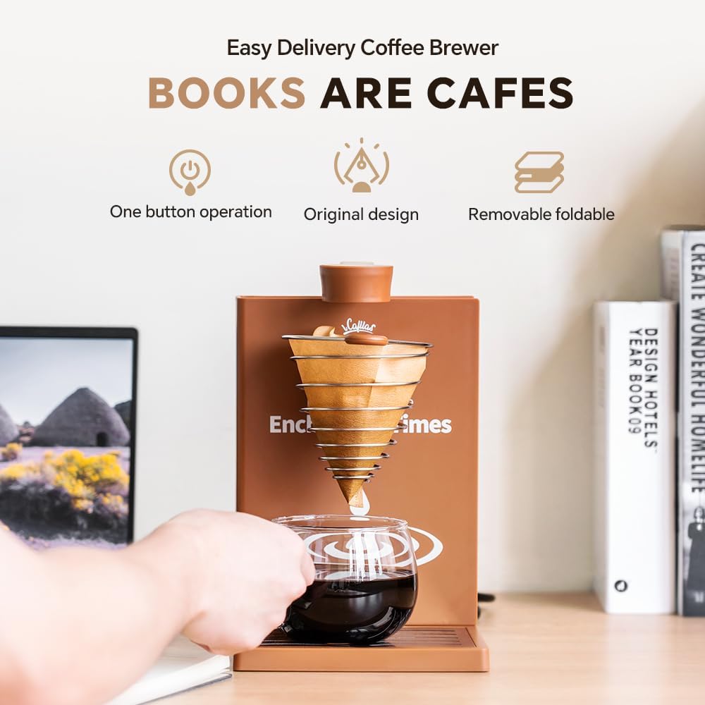 Portable Detachable One Cup Coffee Maker,Americano Coffee Brewer Mini Pour Over Coffee/Tea Maker with Elegant Design,10oz.Capacity,400W,2 Ways to Brew (Beige)