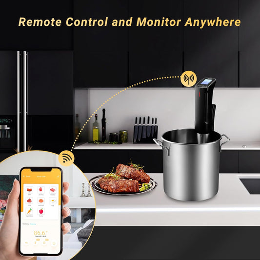 INKBIRD WiFi Sous Vide Cooker Machine ISV-100W, 1000 Watts Power Sous Vide Cooker, Accurate Temperature Time Control with Fast-Heating, Smart Wireless Immersion Circulator 14 Preset Recipes on APP