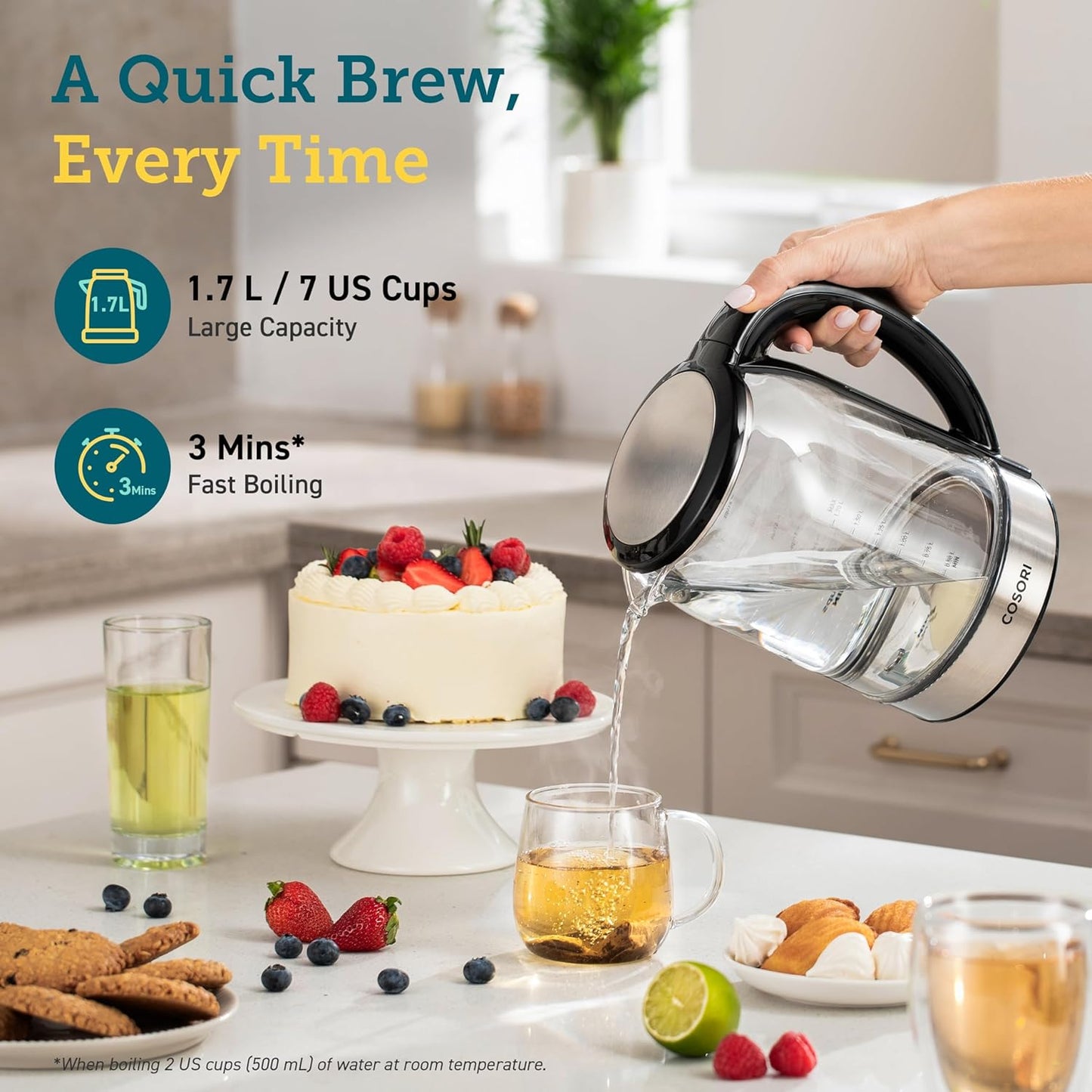 Cosori Electric Kettle Temperature Control with 6 Presets, 60min Keep Warm 1.7L Electric Tea Kettle & Hot Water Boiler, 304 Stainless Steel Filter, Auto-Off & Boil-Dry Protection, BPA Free, Black