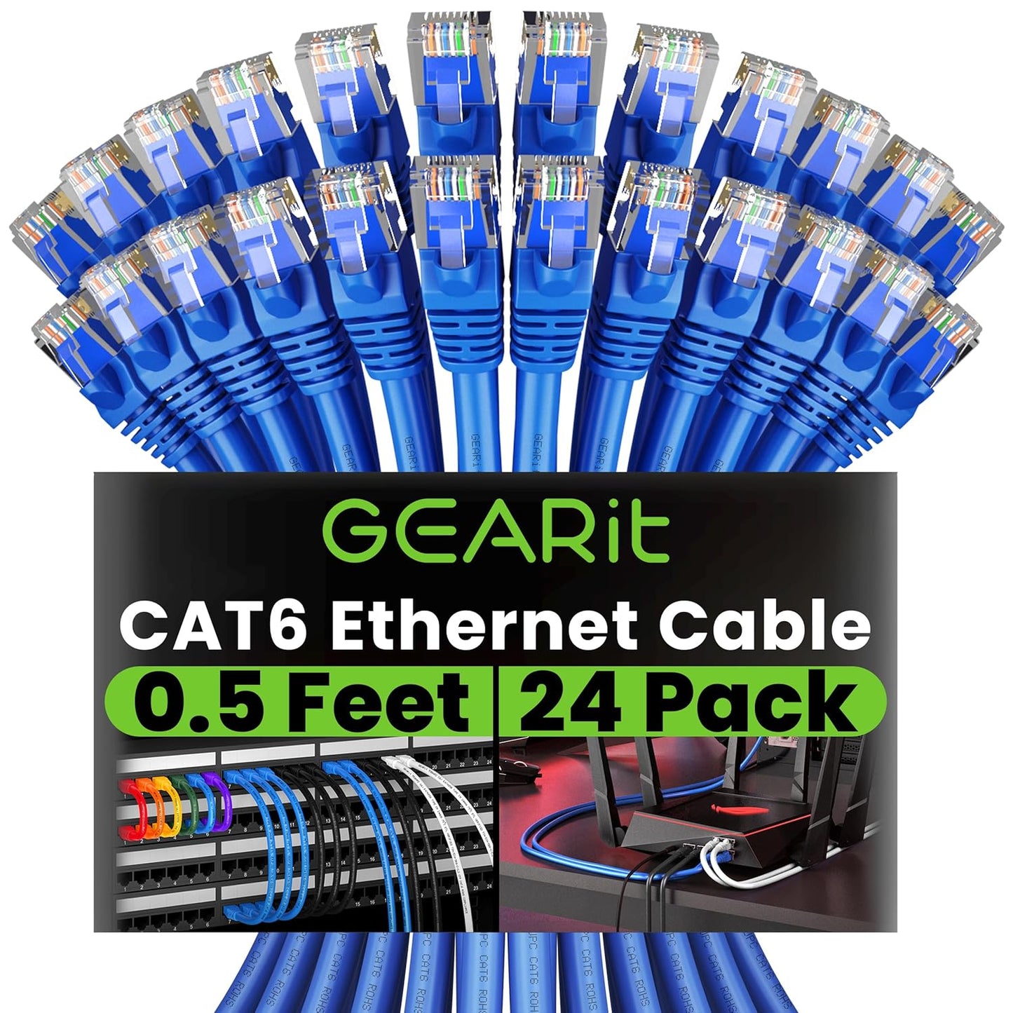 GearIT Cat 6 Ethernet Cable 0.5 ft 6-Inch (24-Pack) - Cat6 Patch Cable, Cat 6 Patch Cable, Cat6 Cable, Cat 6 Cable, Cat6 Ethernet Cable, Network Cable, Internet Cable - Blue 0.5 Foot