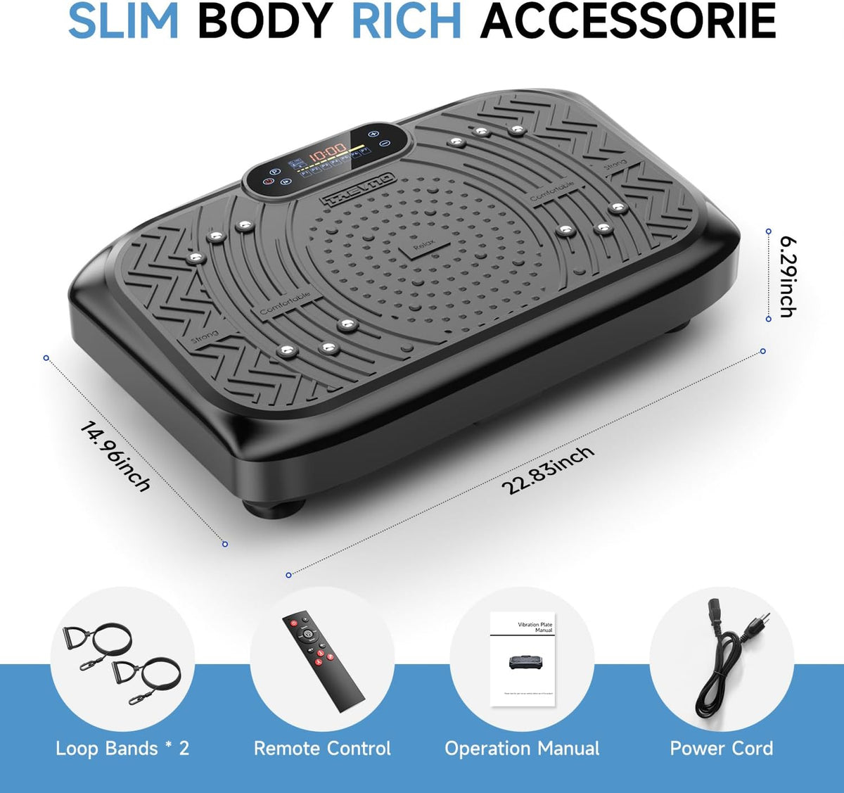 Vibration Plate Exercise Machine – 199-Speed Adjustable Vibration Platform with Bluetooth, LED Display & Resistance Bands – 450 lb Capacity - PuriLite