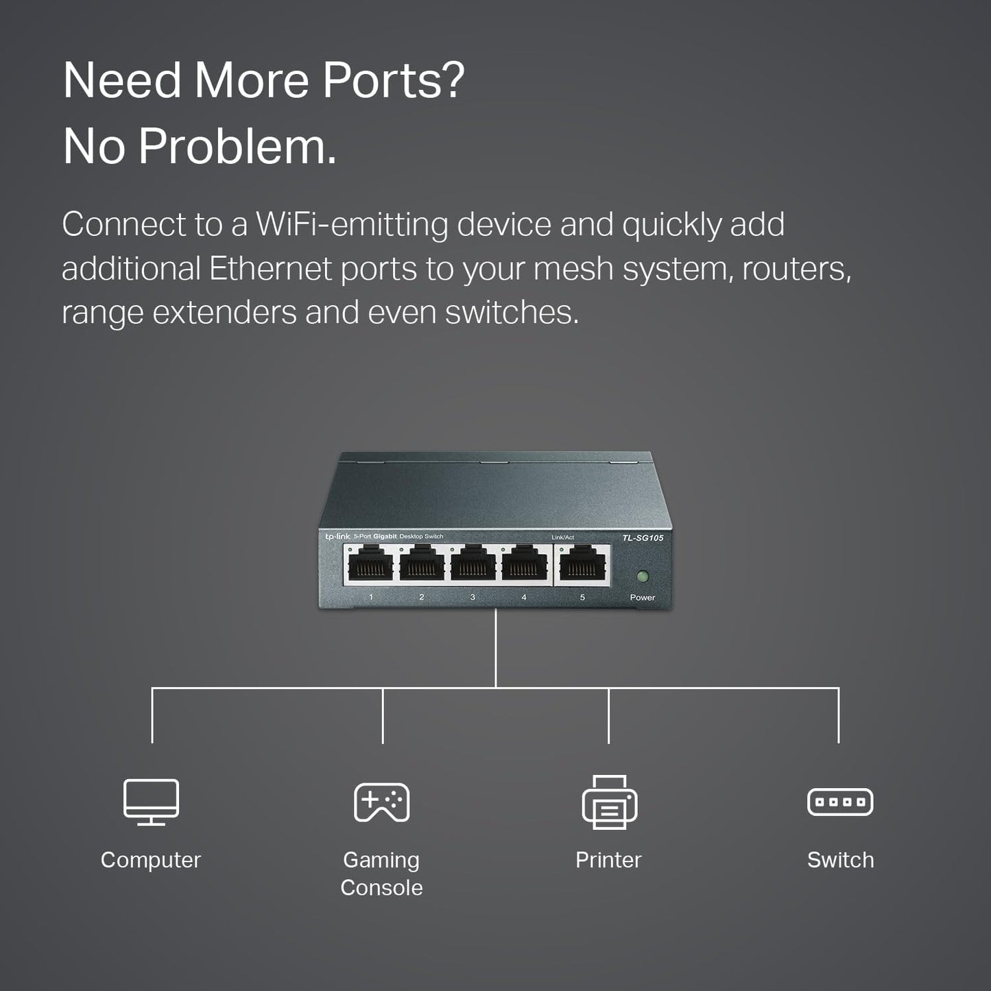 TP-Link TL-SG105 5 Port Gigabit Unmanaged Ethernet Network Switch, Ethernet Splitter, Plug and Play, Fanless Metal Design, Shielded Ports, Traffic Optimization, Limited Lifetime Protection,Black