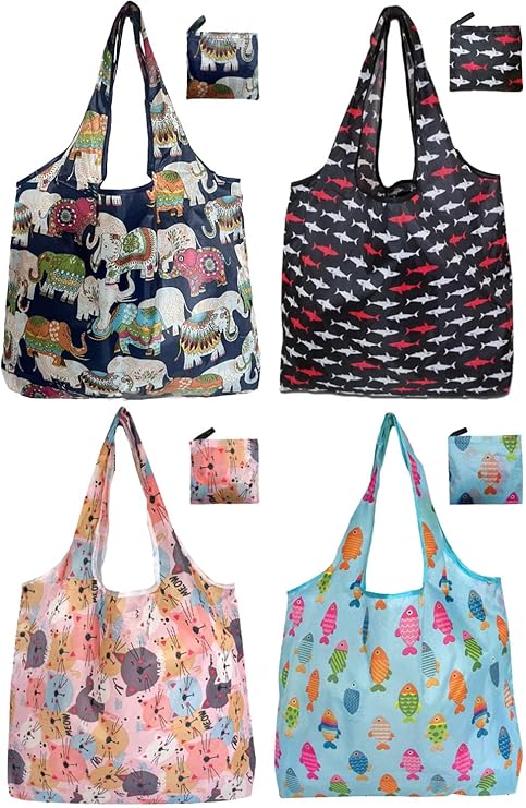 Noilk Reusable Grocery Bags,4 | 6 | 12 Pack 50LBS Foldable Washable Fashion Shopping Bags, Portable Tote Bags Gifts for Women