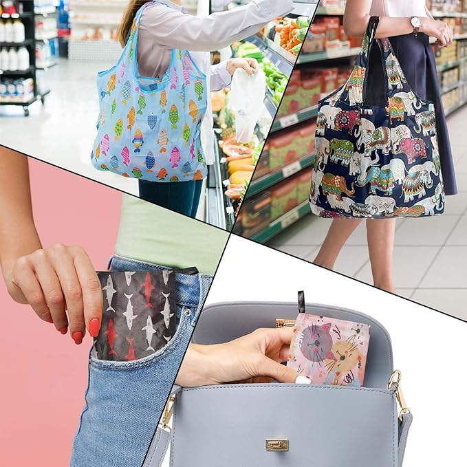 Noilk Reusable Grocery Bags,4 | 6 | 12 Pack 50LBS Foldable Washable Fashion Shopping Bags, Portable Tote Bags Gifts for Women