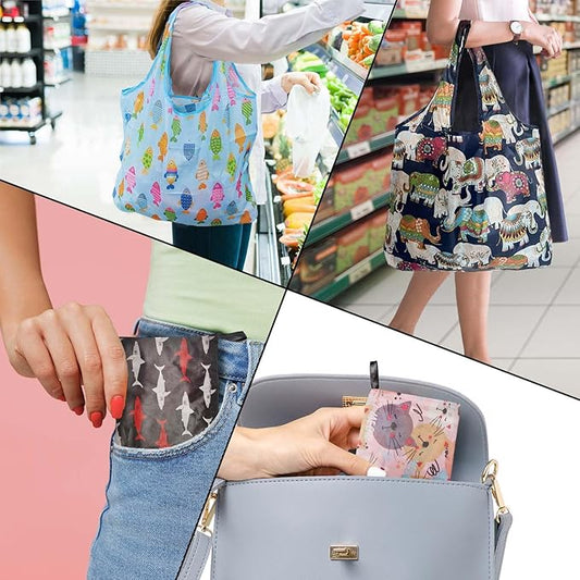 Noilk Reusable Grocery Bags,4 | 6 | 12 Pack 50LBS Foldable Washable Fashion Shopping Bags, Portable Tote Bags Gifts for Women - PuriLite