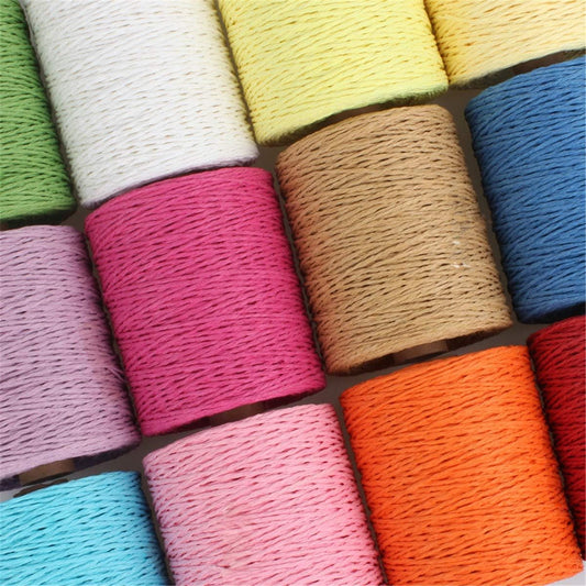 2 Pack of Natural Cotton Line Rayon Raffia Yarn Cotton Raffia Rope for Summer Sun Straw Hat Beach Bag DIY Hand Knitting Handbag 560-600 Meters/612-656 Yards