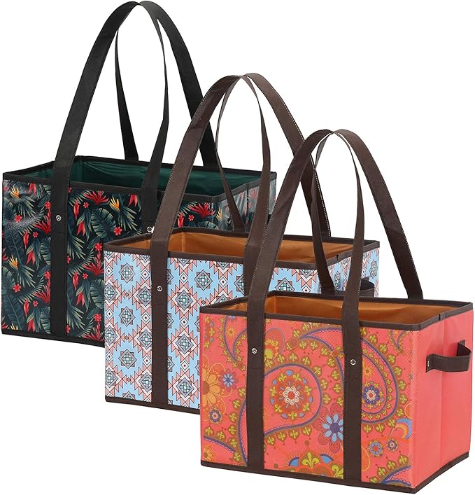 Reusable Grocery Bags Set Durable Heavy Duty Tote Bag Collapsible Grocery Shopping Box Bag with Reinforced Bottom
