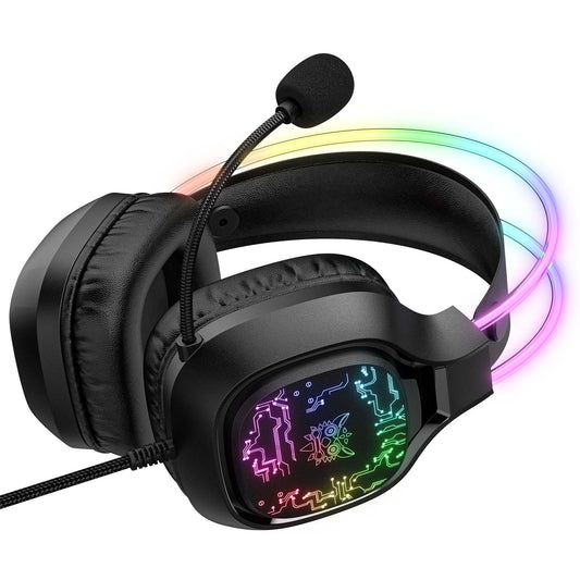 Onikuma X22-BK - RGB Gaming Headset with Microphone, 3.5mm/USB for PC/PS4/Xbox