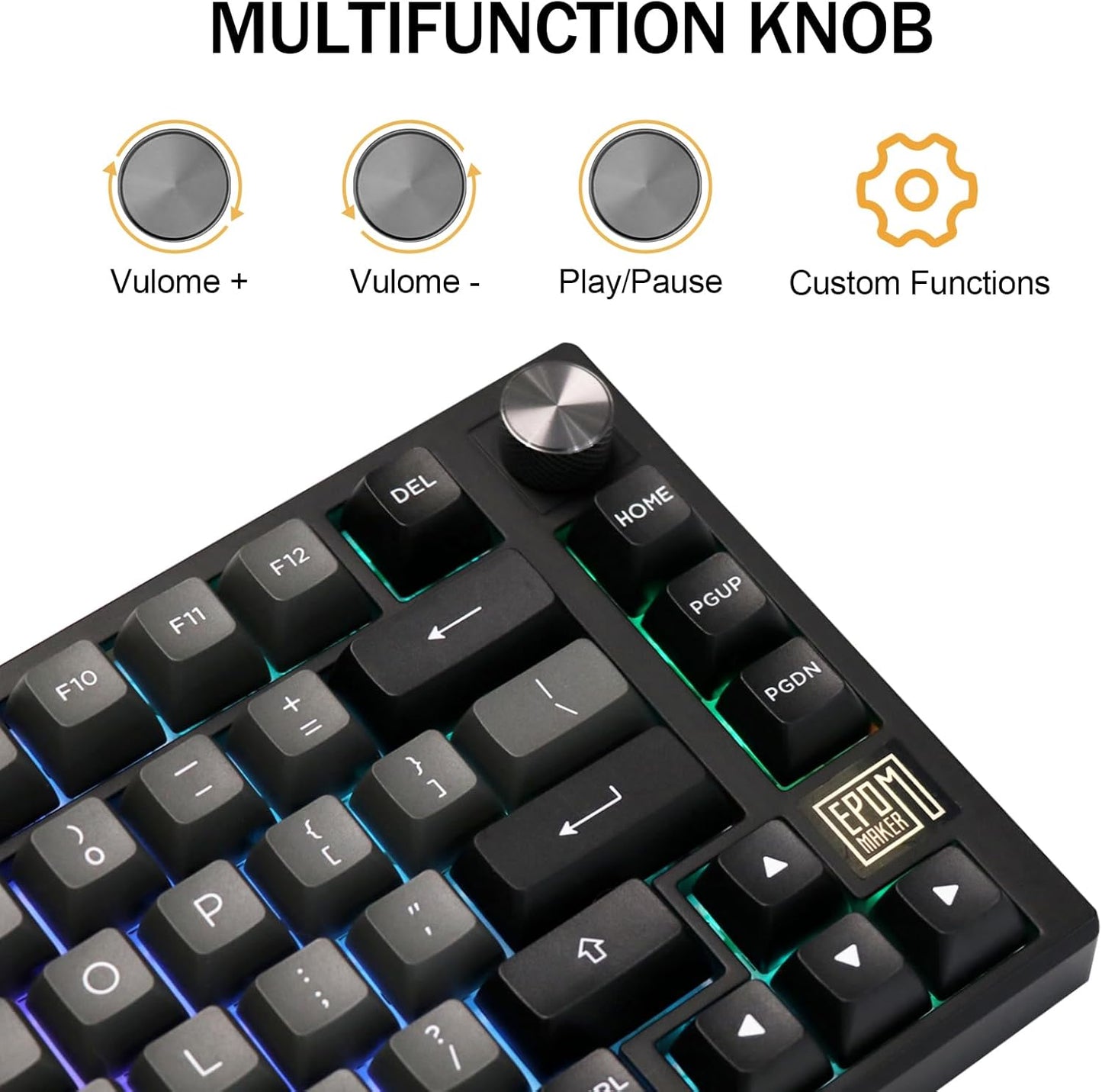 EPOMAKER TH80 SE Gasket 75% Mechanical Keyboard, NKRO Hot Swap RGB Triple Mode Gaming Keyboard with Poron/EVA Foam, Knob Control for E-Sport/Win/Mac (TH80 SE Black Silver, Epomaker Flamingo Switch)