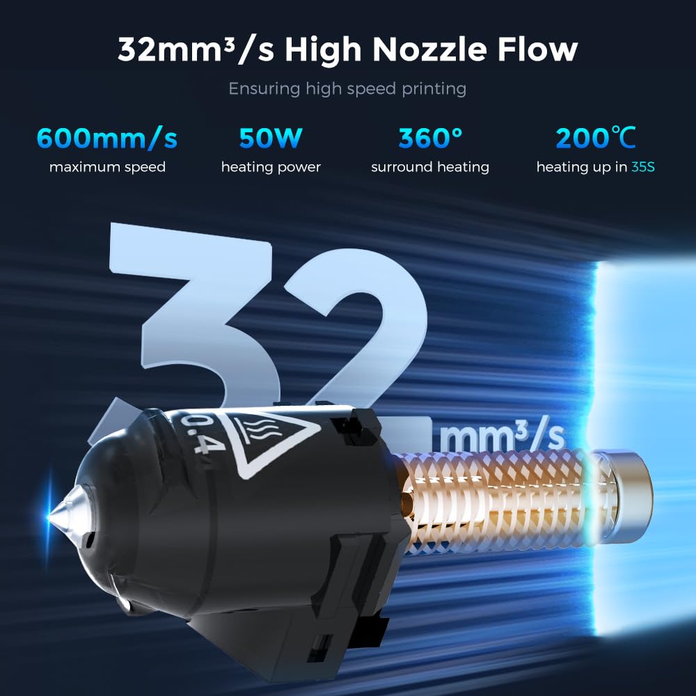 FLASHFORGE Adventurer 5M Nozzle Assembly, 32mm³/s High Flow, 35S Fast-Heat 200℃, 3S Quick-Release 3D Printer Copper Steel Nozzle Parts for AD5M/ AD5M Pro (0.25mm)