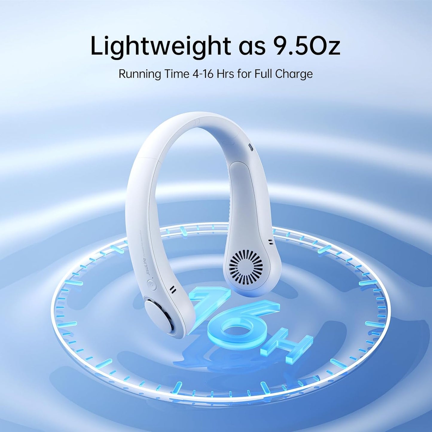 JISULIFE Portable Neck Fan - Hands Free Bladeless Hanging Fan, 5 Speeds, 4000mAh Battery, USB Rechargeable - Grey
