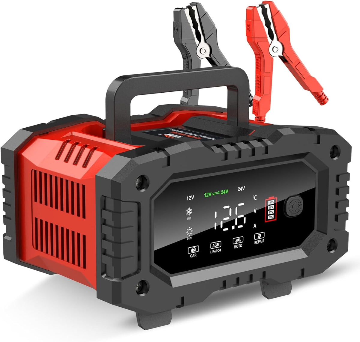 20A 12V/24V Automatic Car Battery Charger and Maintainer – LiFePO4, AGM, Gel, Deep Cycle Compatible with Pulse Repair and Winter Mode - PuriLite