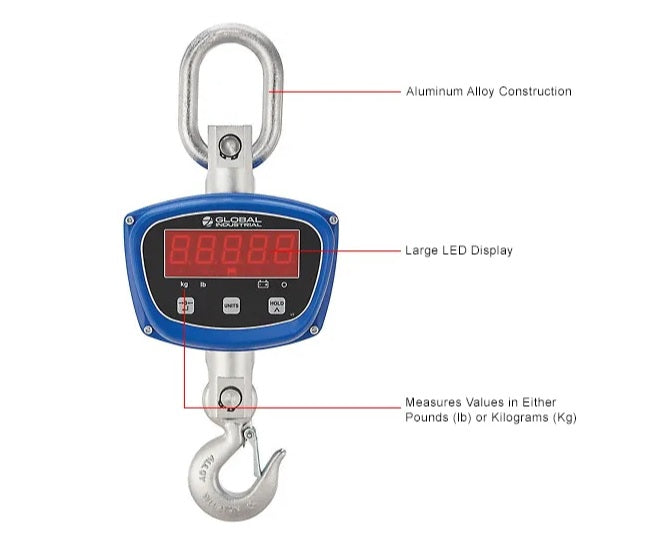Global Industrial™ LED Digital Crane Scale w/ Remote, 3,000 lb x 1 lb