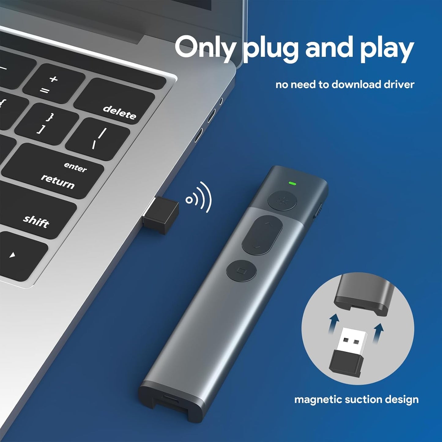 Wireless Presentation Clicker Pointer Rechargeable, 2.4GHz Presenter Remote PPT Clicker, Clicker for Powerpoint Slide Advancer for Mac, Computer, Laptop