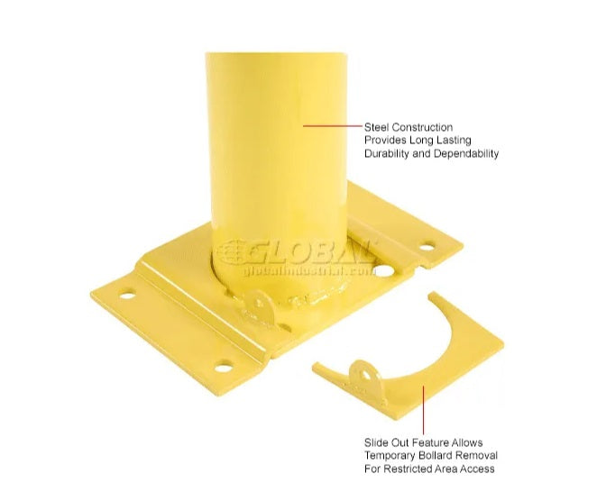 Global Industrial™ Steel Safety Bollard W/Removable Base and Cap, 5.5''D x 42''H