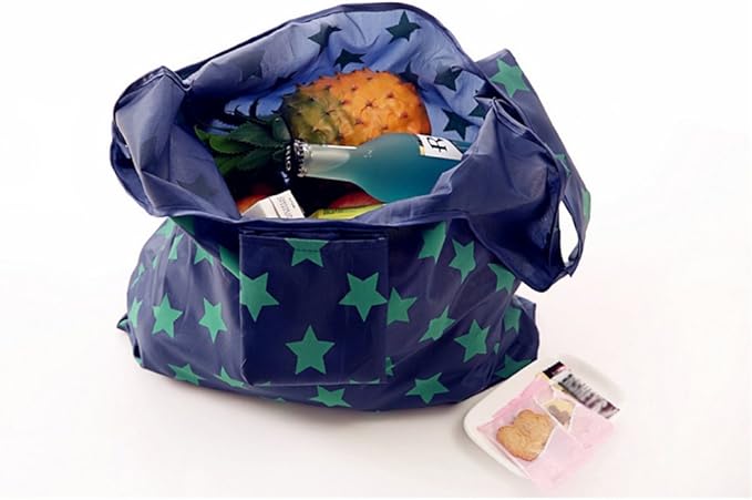 Kaxich 4 Pack Foldable Shopping Bags Reusable Eco-friendly Grocery Tote Bags Shopper Bag Folding into Attached Pouch (Random color)