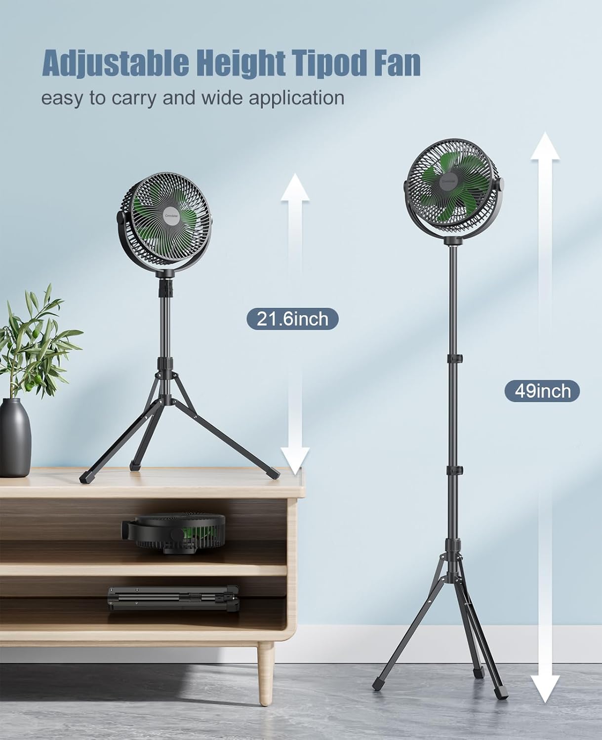 10000 mAh Pedestal Fan with 8.5'' Size - 4 Speeds Portable Desk Fan with Adjustable Height, Rechargeable Standing Fan, Quiet Air Circulator for Home, Office, and Outdoor Use