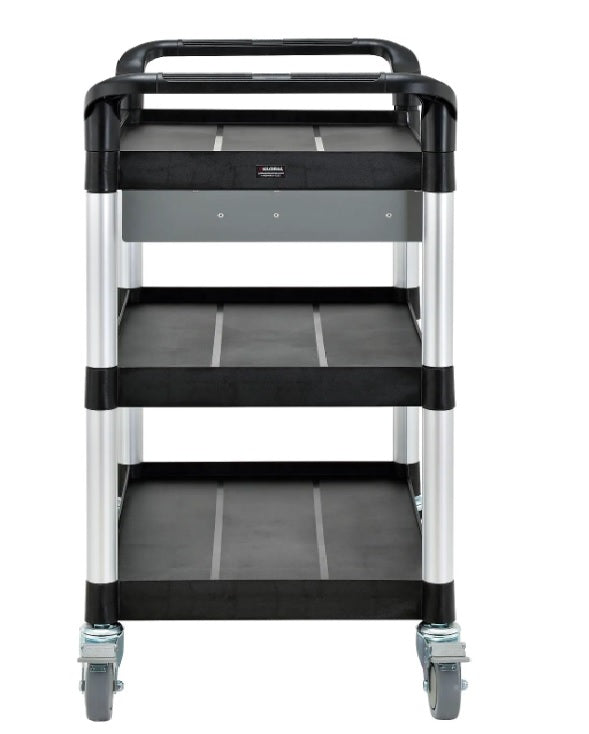 Global Industrial™ Utility Cart, 3 Shelves, 1 Drawer, 440 lb. Cap, 26"L x 17"W x 39"H, Black
