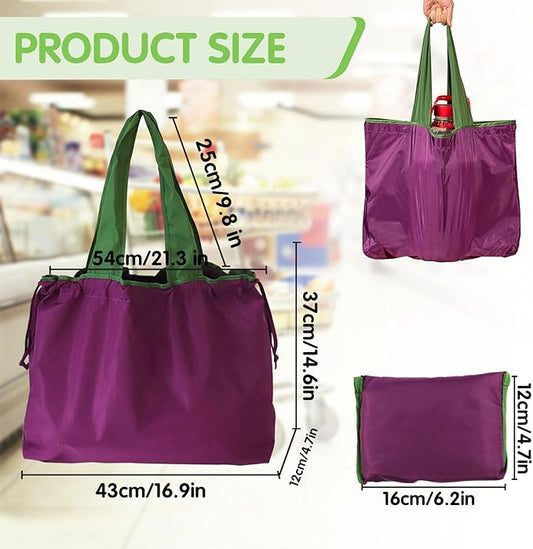 Reusable Grocery Bags Shopping Bags Colorful Foldable Tote Bulk with Pouch & Drawstring Machine Nylon Bags Lightweight - PuriLite