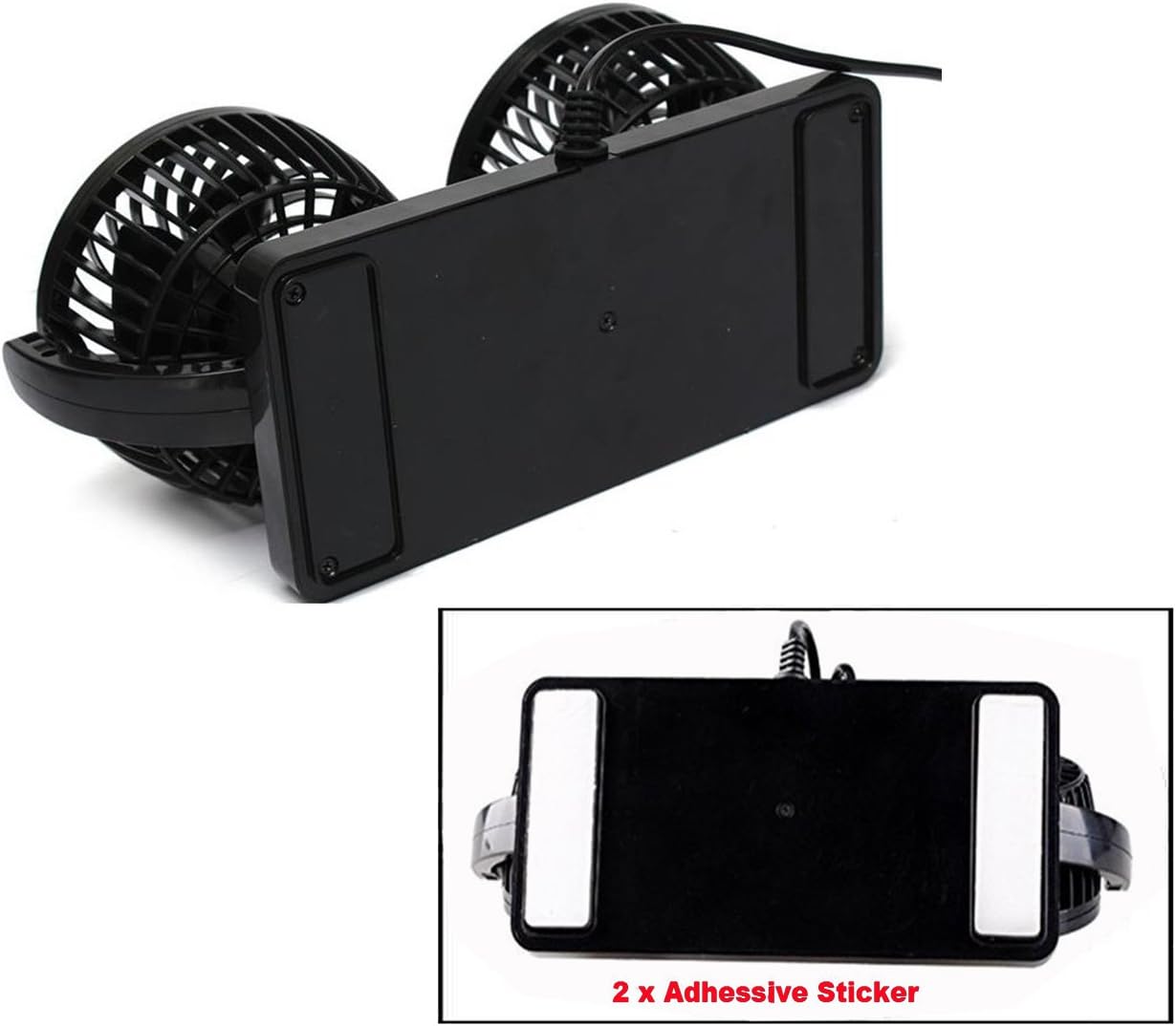 Itian 360° Rotating Double Mini Electric Car Fan - Dual Head Clip Fan for Car, SUV, RV, Boat, Adjustable Speeds, Includes Adhesive Stickers
