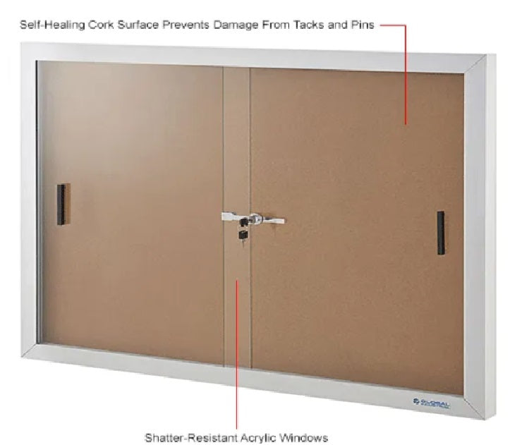 Global Industrial™ Enclosed Cork Bulletin Board with Sliding Doors, 72"W x 48"H