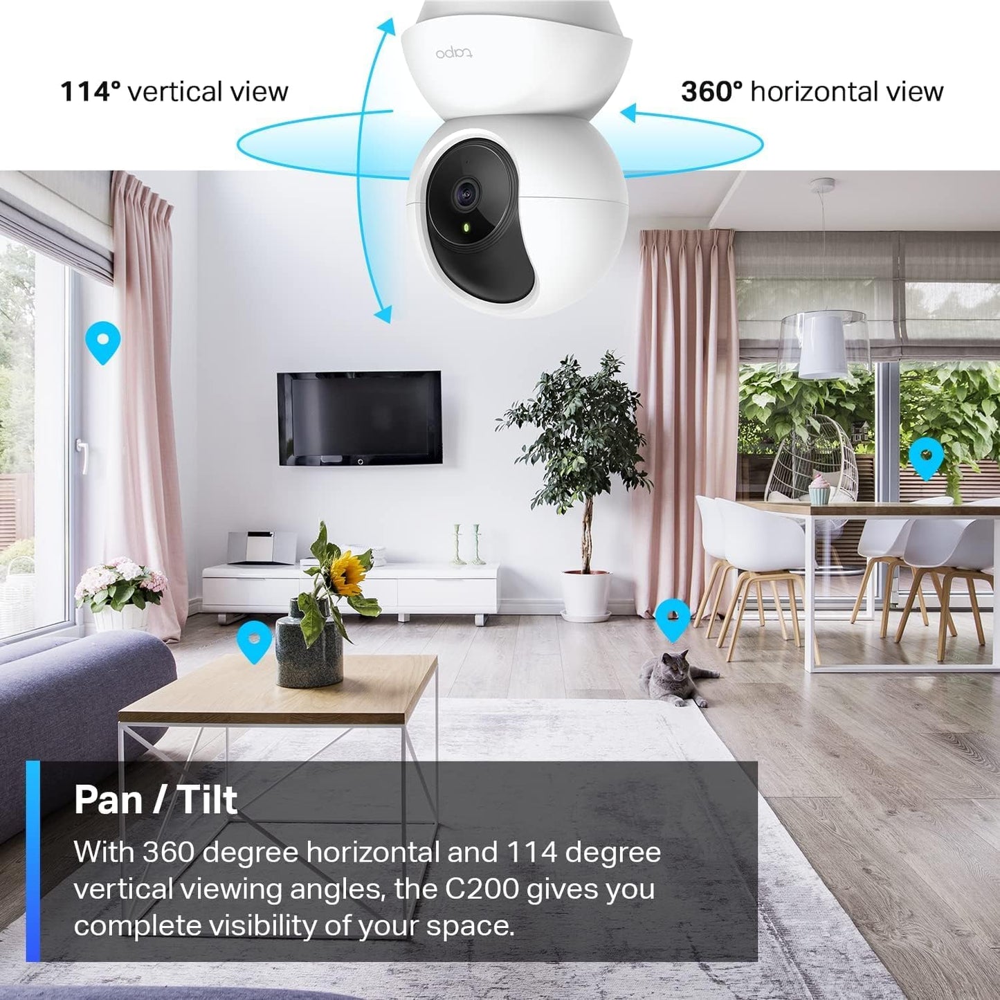 TP-Link Tapo 2K Pan/Tilt Indoor Security WiFi Camera, Baby & Pet Camera w/ 360° Motion Tracking, 2-Way Audio, Night Vision, Cloud & Local Storage (Up to 256 GB), Works w/Alexa & Google (Tapo C210)