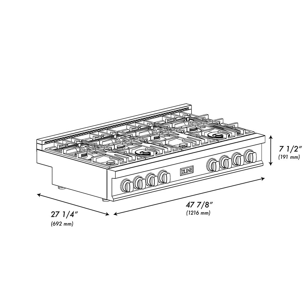 ZLINE 48 in. Classic Gas Rangetop with 8 Brass Burners and Porcelain Cooktop in Stainless Steel RT-BR-48