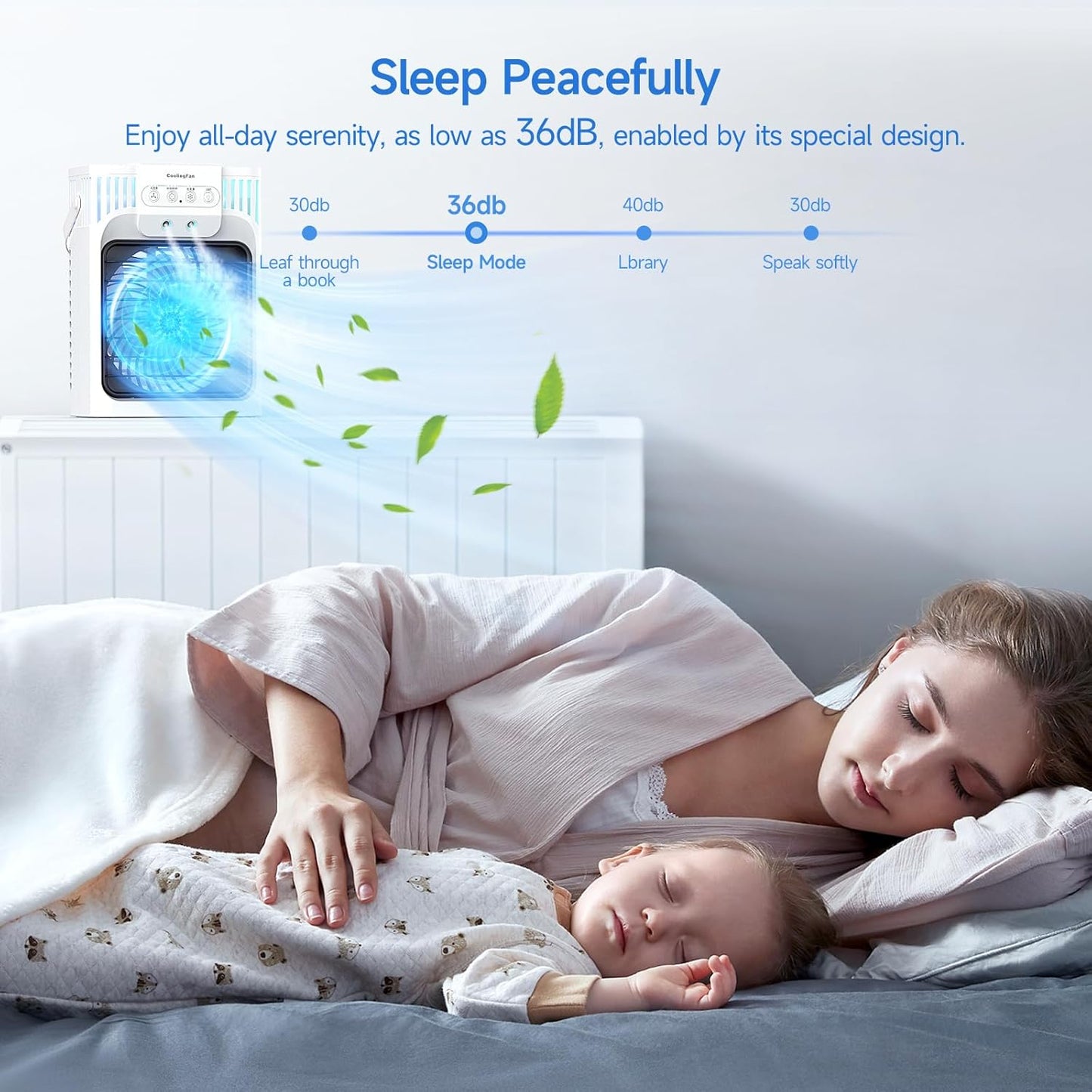Portable Air Conditioner Cooling Fan with Remote, Quiet with 3 Speeds, 1200ml Evaporative Personal Air Cooler Fan with 3 Mist, 7 Night Light, 8H Timer, Small Air Conditioner for Bedroom Office