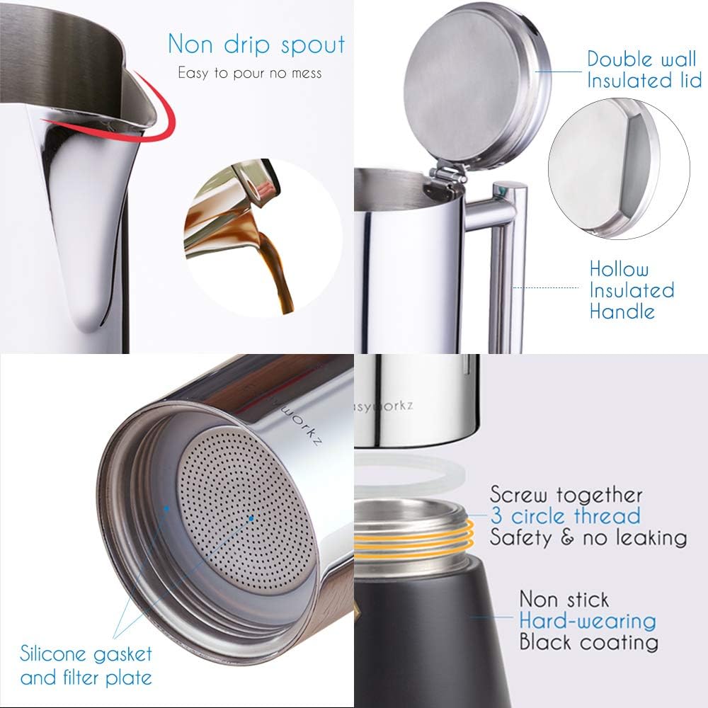 Easyworkz Diego Stovetop Espresso Maker 12Cup 520ml Stainless Steel Italian Coffee Machine Maker Induction Moka Pot