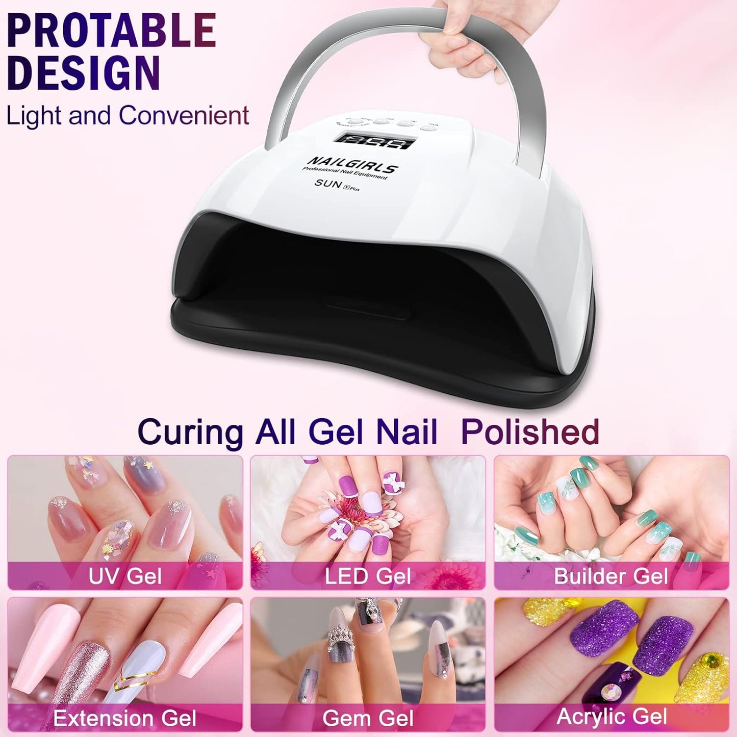 UV LED Nail Lamp, NAILGIRLS 168W Fast UV Light for Nails Gel Polish, Professional Curing with 4 Timer Setting Auto Sensor, LED Gel Nail Dryer for Fingernail and Toenail Home Salon Use, Nail Art Tools
