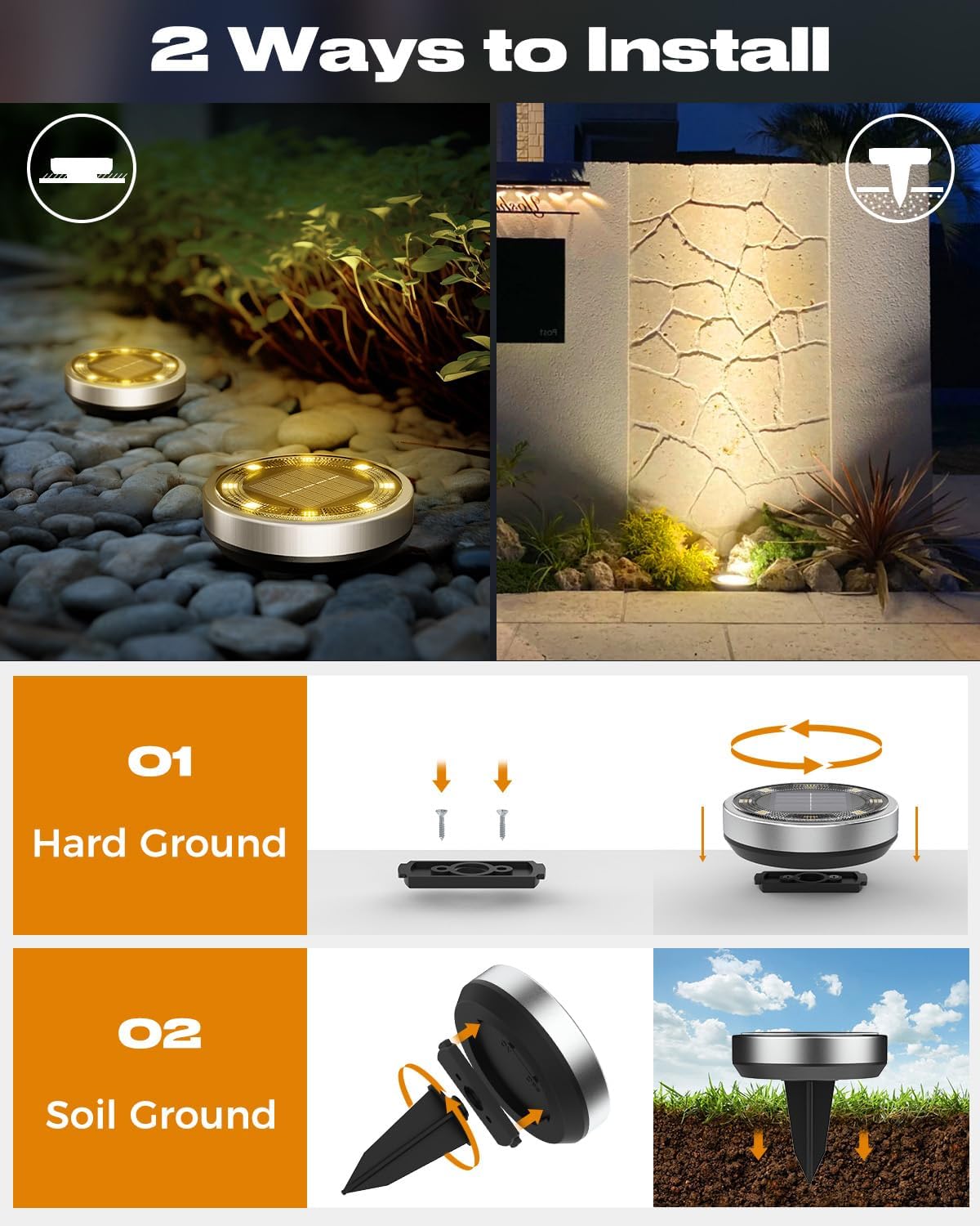 btfarm Solar Ground Lights, 10 Pack 8LED Solar Lights Outdoor Waterproof Garden, Pathway Lights Solar Powered in-Ground Lights, Disk Lights Landscape Lighting for Lawn Patio Yard Driveway, Warm White