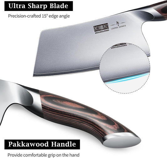 HOSHANHO Cleaver Knife 7 Inch, Ultra Sharp Japanese High Carbon Steel Vegetable Meat Cleaver, Multifunction Chopper Butcher Knife for Home Kitchen and Restaurant