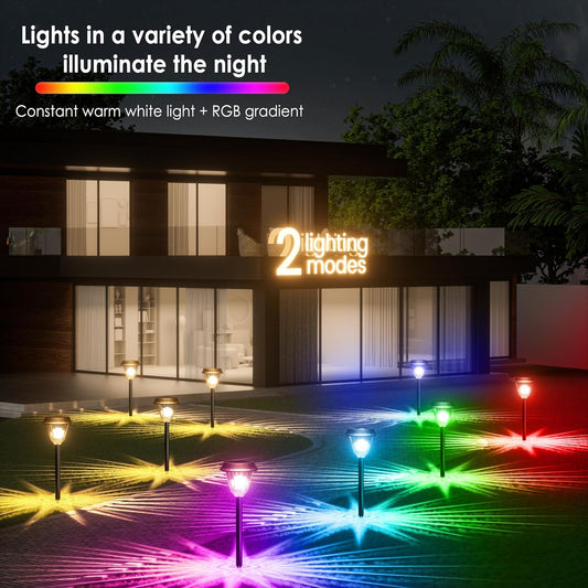Quntis 8-Pack RGBWW Christmas Solar Pathway Lights, IP65 Waterproof Solar Lights Outdoor, Auto On/Off Solar Garden Lights, Landscape Path Lights for Yard Driveway Patio Halloween Christmas Decorations