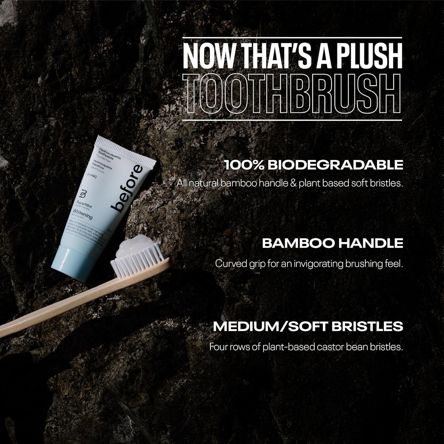 Before | Bamboo Toothbrush | 100% Biodegradable, All Natural Bamboo Handle & Plant Based Soft Bristles, Recyclable & Compostable Cardboard Packaging, Brush Helps Improve Oral Health